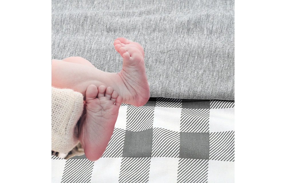 First Essentials Porta Crib Sheet In Dark Gray/Checkered (2 Pack)