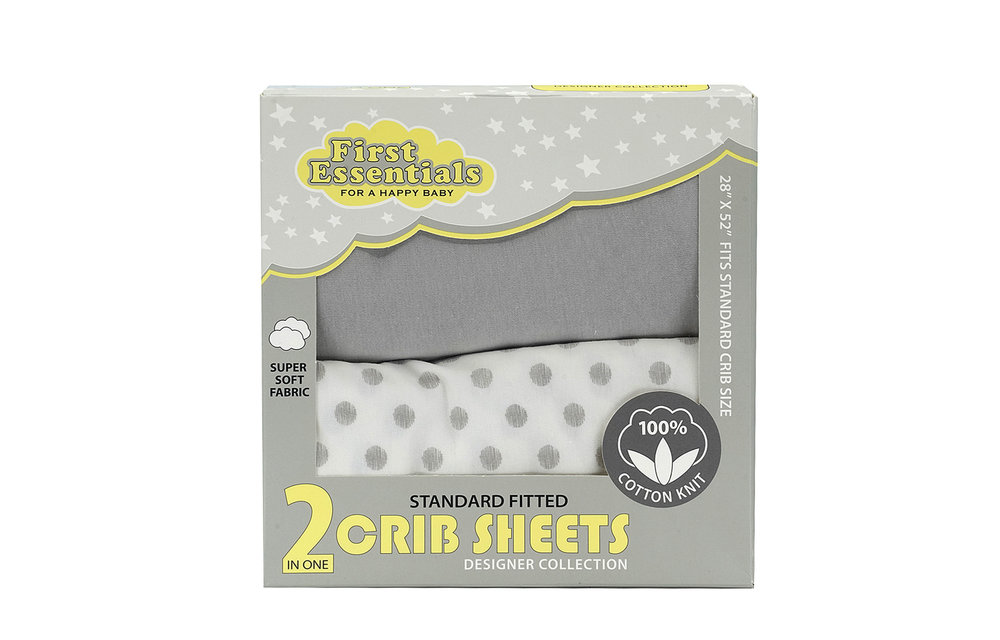 First Essentials Crib Sheet In Light Gray /Gray Dots (2 Pack)