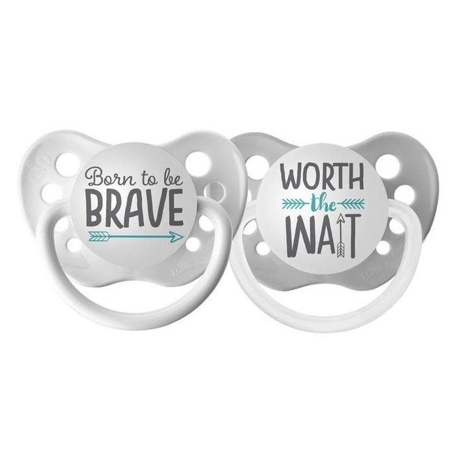 Ulubulu Born To Be Brave  Pacifier 0-6M and Worth The Wait Pacifier Clip