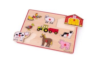 Bigjigs Toys Chunky Wooden Two Piece Jigsaw Puzzles Farm Animals 