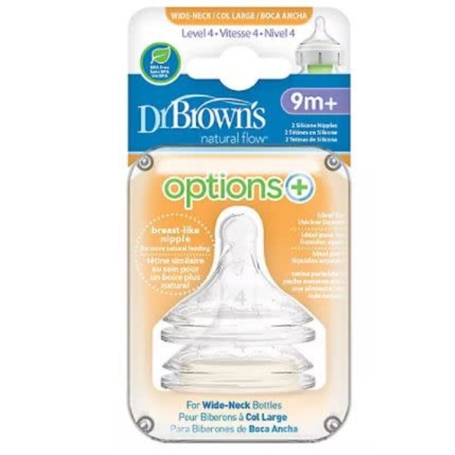 Dr. Brown's Level 4 Natural Silicone Nipple, Wide-Neck 2-Pack