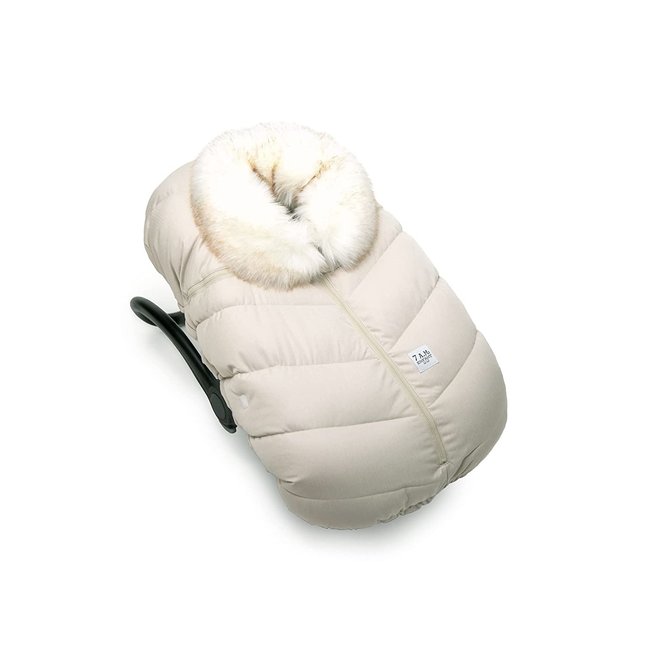 7 A.M. Enfant Car Seat Cover - Cocoon In White Fur & Beige Heather  0-12 Months