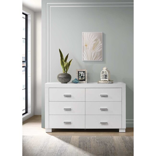 Milano Double Dresser In White With Gray Handles