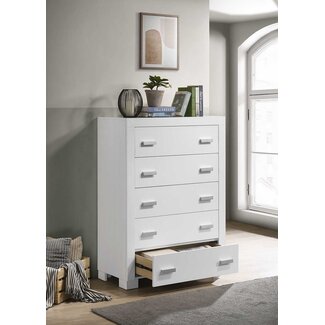Baby Central Milano 5 Drawer Dresser In White With Gray Handles