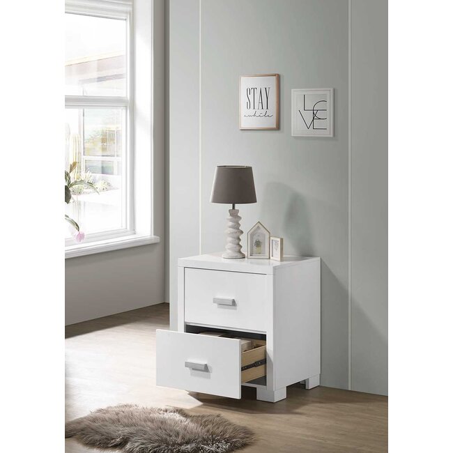 Milano Night Stand In White With Gray Handles