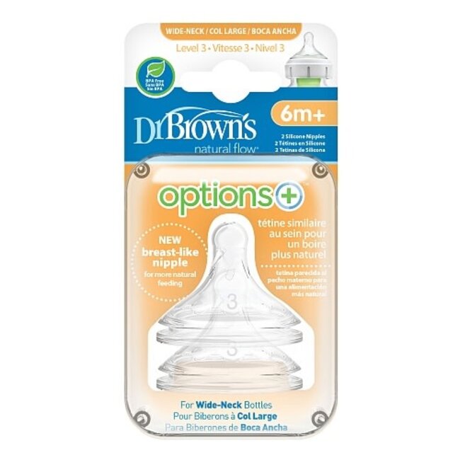 Dr. Brown's Natural Silicone Nipple, Wide-Neck 2-Pack