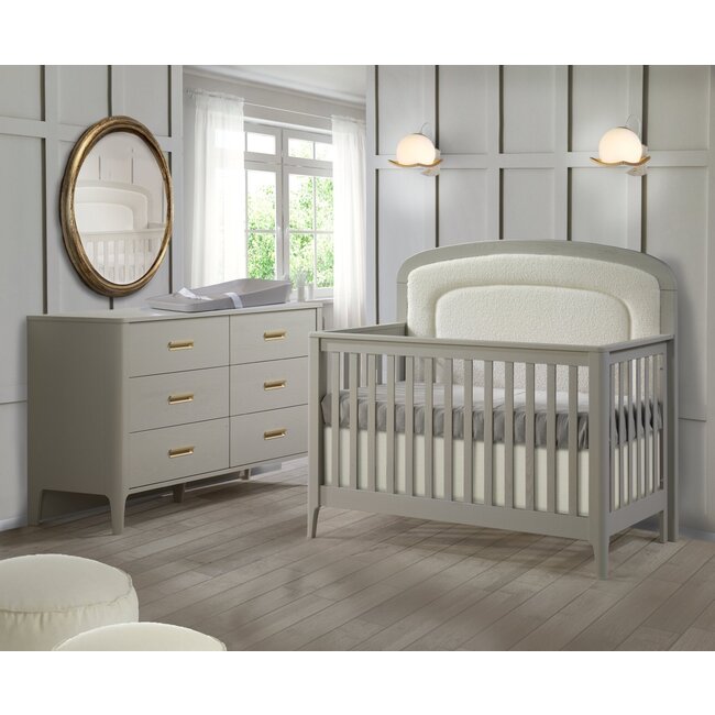Natart Juvenile Signature Palo Collection Convertible Crib Boucle Beige With 6 Drawer Dresser