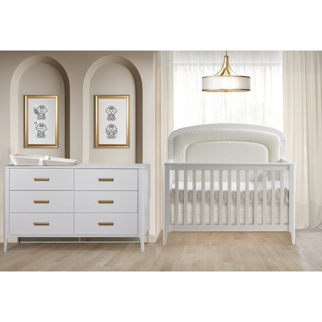 Natart Juvenile Signature Palo Collection Convertible Crib Boucle Beige With 6 Drawer Dresser