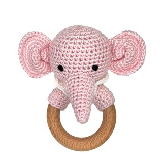 Zubels Zubels Elephant Bamboo Crochet Woodring Rattle