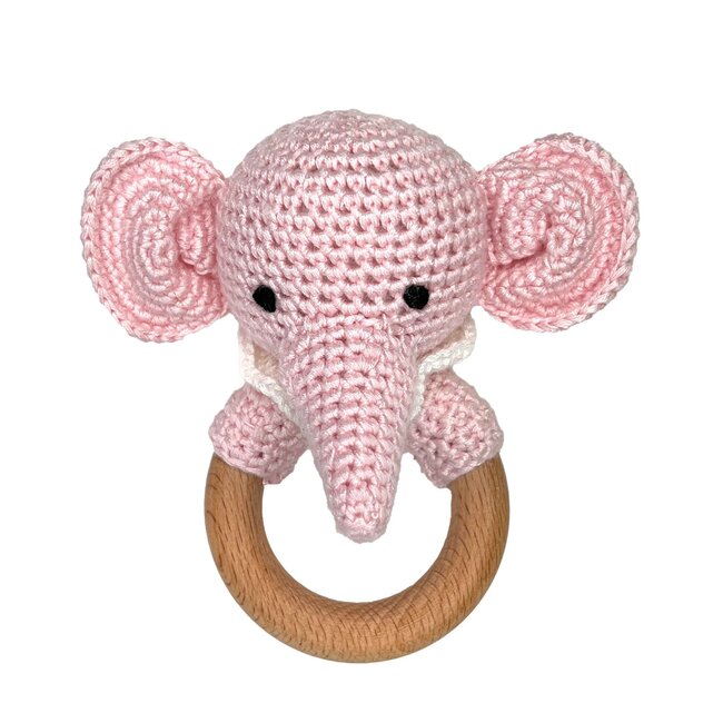 Zubels Elephant Bamboo Crochet Woodring Rattle