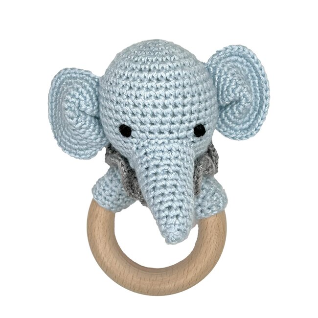 Zubels Elephant Bamboo Crochet Woodring Rattle