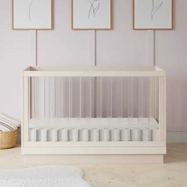 Baby Letto Harlow Acrylic 3-in-1 Convertible Crib with Toddler Bed Conversion Kit