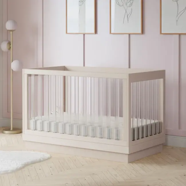 Baby Letto Harlow Acrylic 3-in-1 Convertible Crib with Toddler Bed Conversion Kit