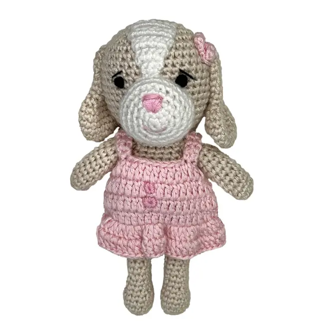Zubels Dog Bamboo Crochet Rattle- Pink