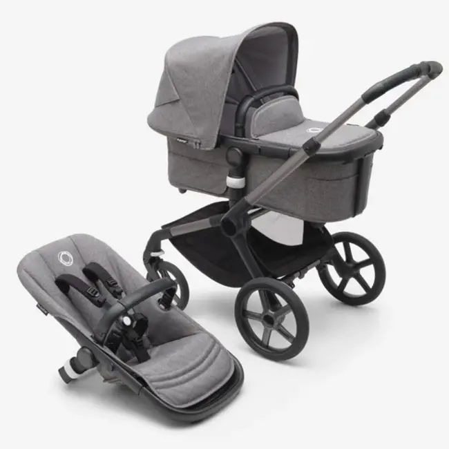 Bugaboo Fox5 Complete Frame Stroller With Bassinet Graphite Grey Melange Grey Melange