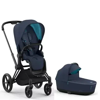 Cybex Cybex Priam 4 Stroller Complete With Seat Pack In Matte Black With Carrycot In Nautical Blue