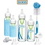 Dr. Brown's Anti-Colic Options+ Narrow Glass Baby Bottle Starter Set with Silicone Bottle Sleeves, Levels 1, 2, and 3 Nipples, Soft Touch Cleaning Brush, Storage/Travel Caps