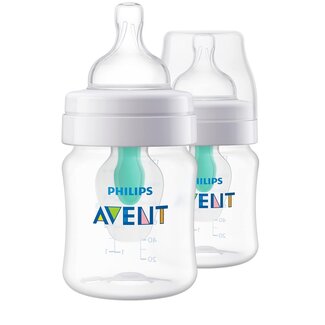 Avent Philips Avent Anti-Colic Baby Bottle with AirFree Vent, 4oz, with Flow 1 Nipples, 0m+, 2pk, Clear, SCY701/92