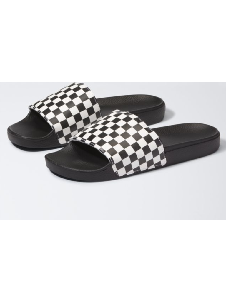 black and white slide on vans