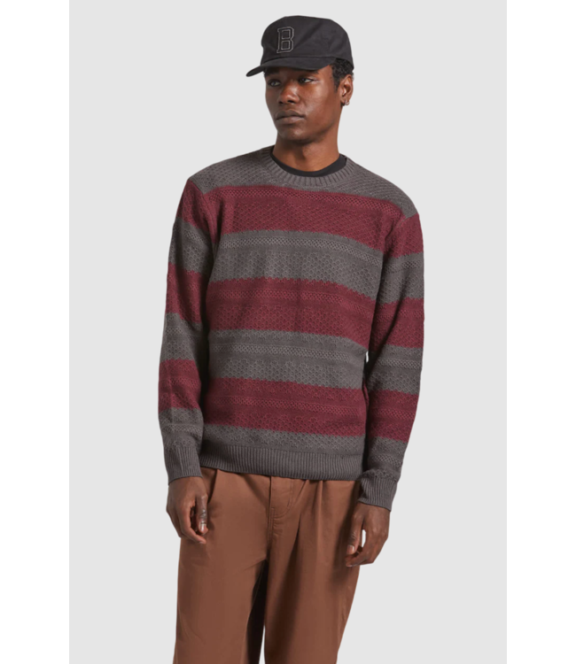 BRIXTON BRIXTON - MIDNIGHT CREW SWEATER (BLACK/ PORT STRIPE)