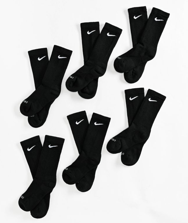 NIKE SB NIKE SB EVERYDAY PLUS CUSH CREW SOCKS 6 PACK BLACK 