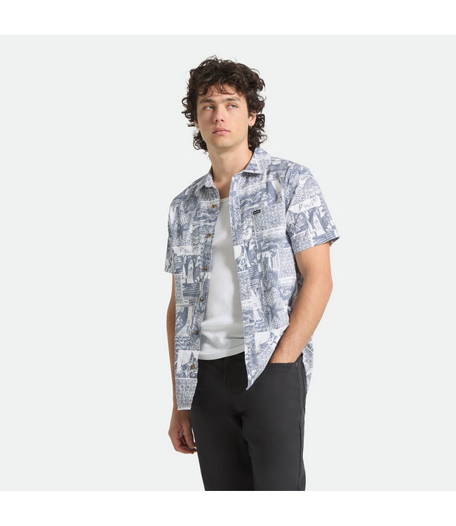 BRIXTON BRIXTON - CHARTER PRINT S/S WOVEN (NAVY/ WHITE COLLAGE)