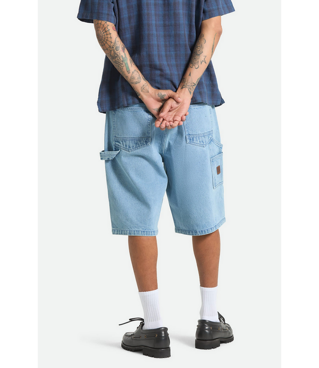 BRIXTON BRIXTON - BUILDERS CARPENTER BAGGY SHORT (WASHED BLUE DENIM)