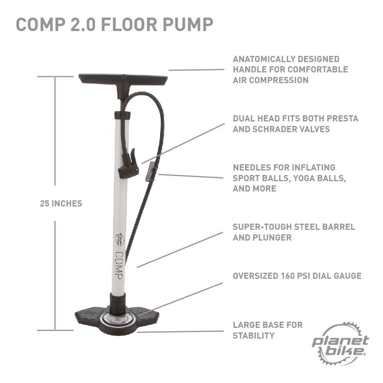 PLANET BIKE COMP 2.0 WHITE FLOOR PUMP