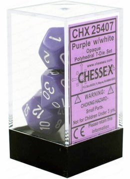 25407: Opq: 7pc Purple/White dice set