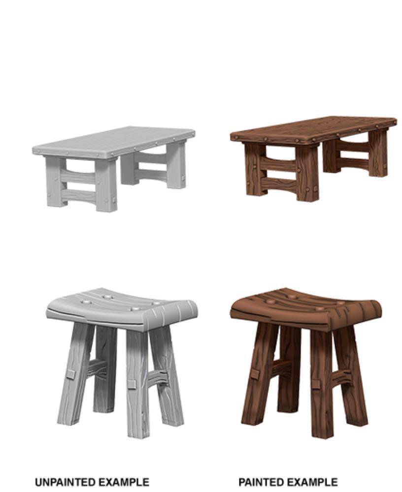 Wizkids Unpainted Minis: Wooden Tables/Stools