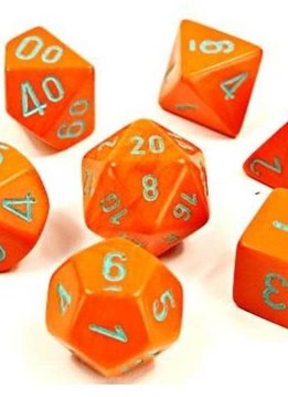 30038 Lab Dice Heavy Orange w/ Turquoise 7pc Set