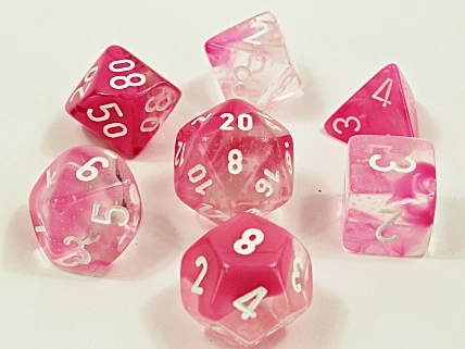 30042 Lab Dice Gemini Clear and Pink w/ White Luminary 7pc Set