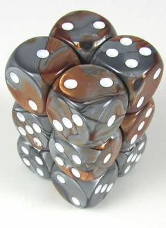 26624 Gemini Copper & Steel w/ White 12 d6 Dice Set