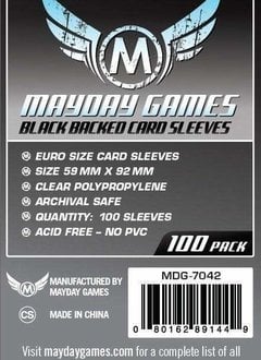 Mayday Black Backed Euro Card Sleeves -  59mm X 92mm (100ct)