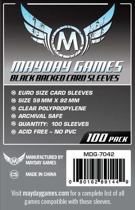 Mayday Black Backed Euro Card Sleeves -  59mm X 92mm (100ct)