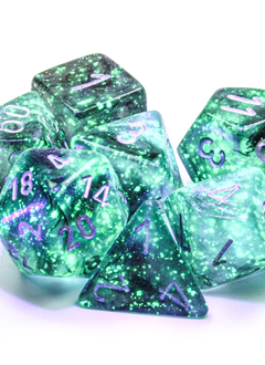 27578 - 7pc Borealis Light Smoke w/ Silver Dice Set Luminary (Glow-in-the-Dark)