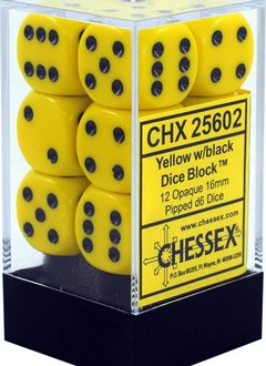 25602: 12D6 Opaque Yellow w/ Black Dice Set