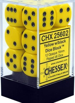 25602: 12D6 Opaque Yellow w/ Black Dice Set