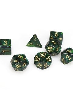 27415: 7pc Dice Set Scarab Jade w/ Gold