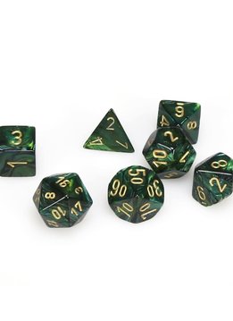 27415: 7pc Dice Set Scarab Jade w/ Gold