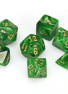 27435: 7pc Dice Set Vortex Green with Gold