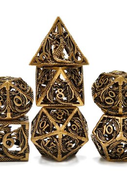 7pc Hollow Dragon Metal Dice Set - Antique Brass