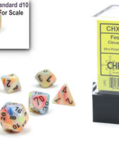 20442: 7 Mini Dés Polyédrique Festive Circus avec chiffres noirs