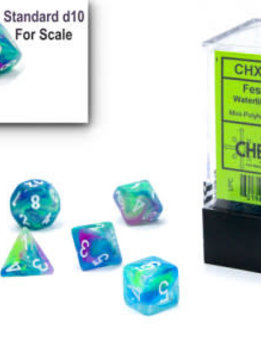 20546: 7 Mini Dés Polyédrique Festive Waterlilly avec chiffres blancs