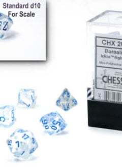 20581: 7 Mini Dés Polyédrique Borealis Luminary Glacons chiffres bleus