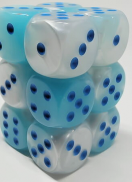 26665: 12d6 Gemini Perlé Sarcelle-Blanc avec points bleus