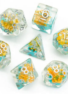 Yellow Flower with Blue Skull RPG Dice Set
