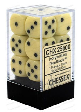 25600 Dice: Opaque 12D6 Ivory/Black