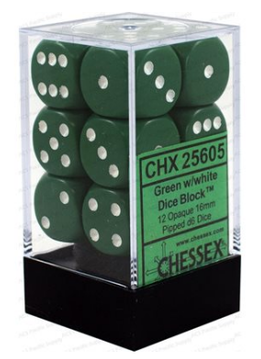 25605 Dice: Opaque 12D6 Green/White