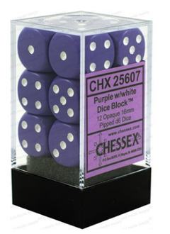 25607 Dice: Opaque 12D6 Purple/White